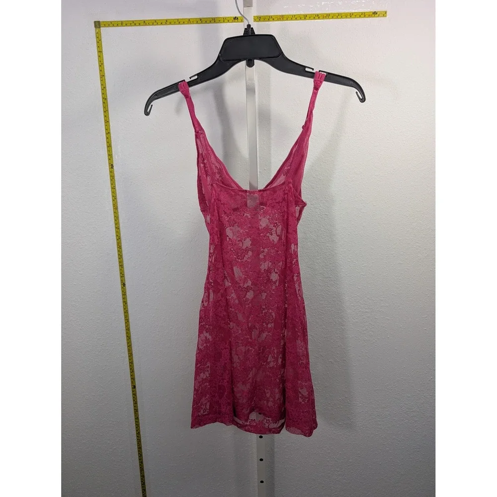 Cabernet Pink Floral Lace Chemise Nightgown Sheer V-Neck Lingerie Womens Medium‎